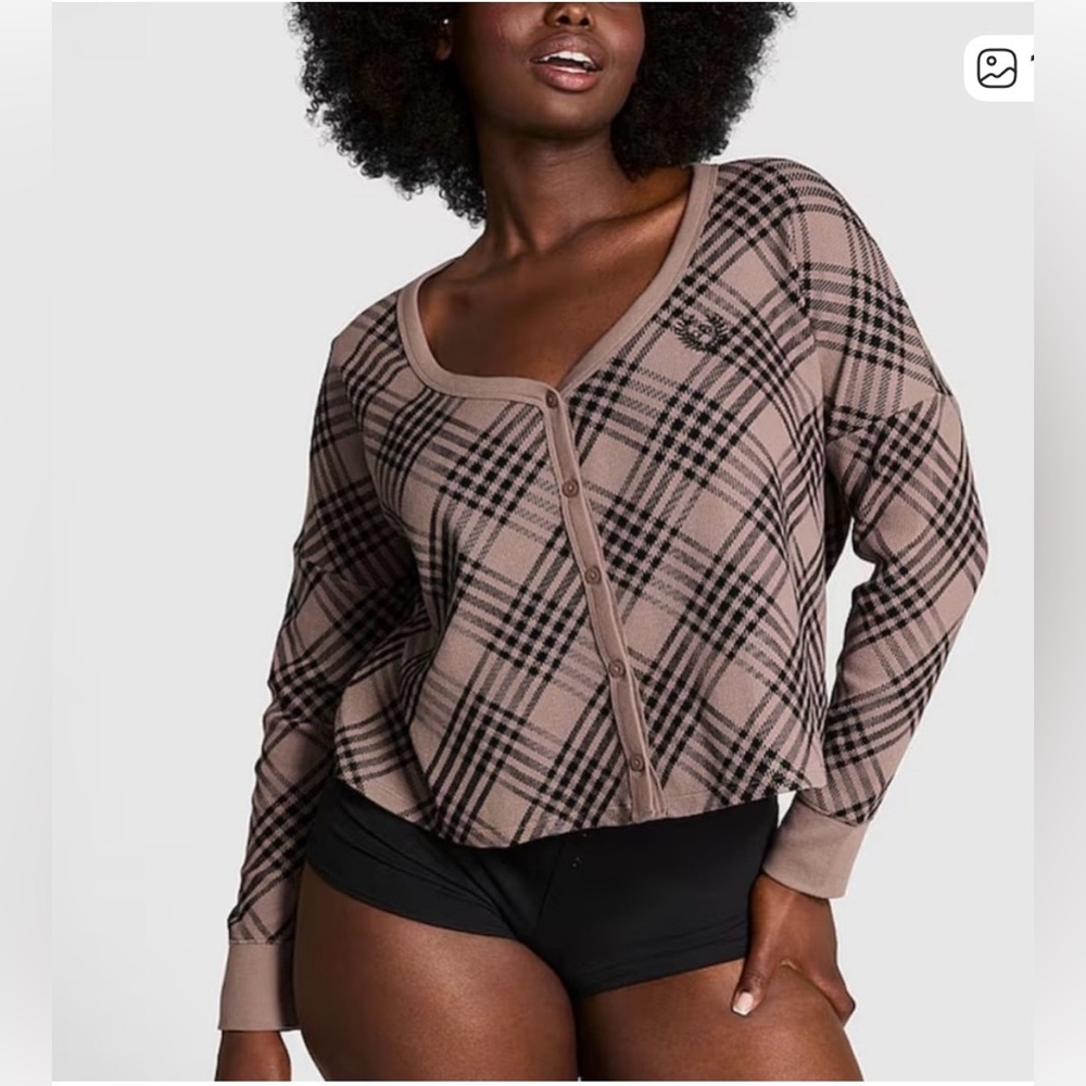 Victoria Secret/ PINK Brown Plaid Cardigan 
Oversized Super Star Soft Size XXL
